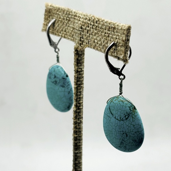 Turquoise and Silver Drop Earrings - Picture 2 of 2